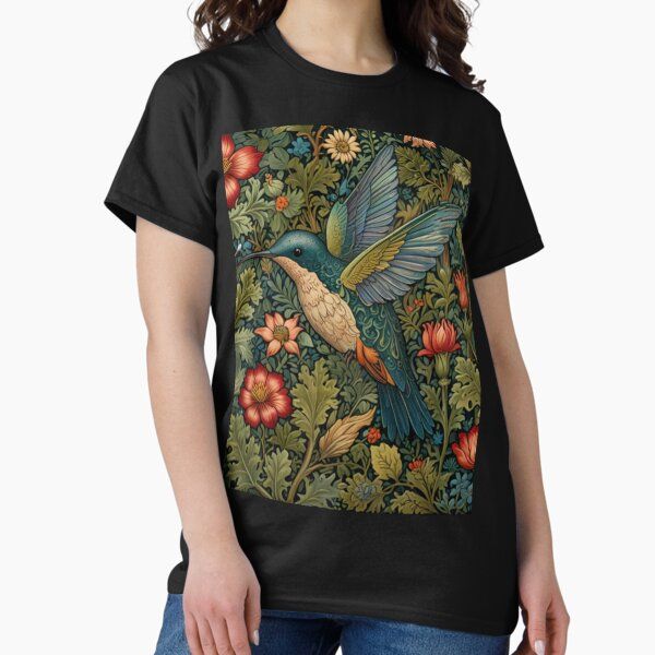 Elegant vintage hummingbird botanical forest floral garden