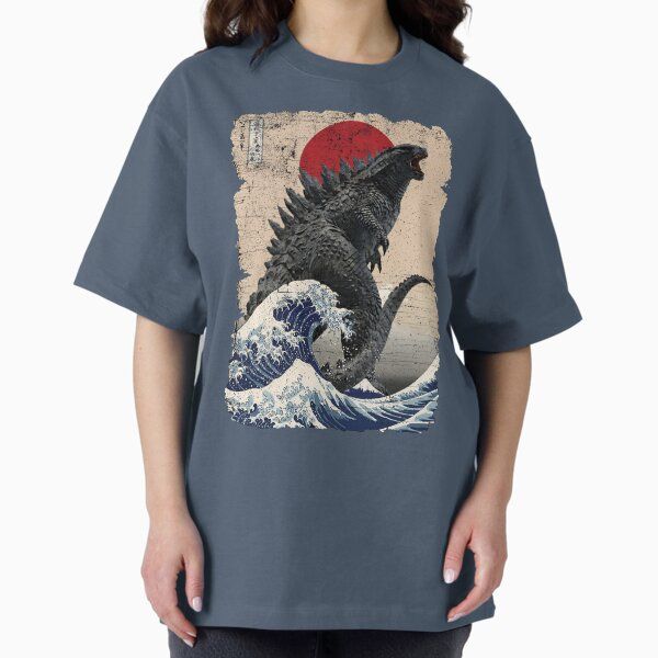 Godzilla Surfing The Great Wave by Hokusai Funny Parody